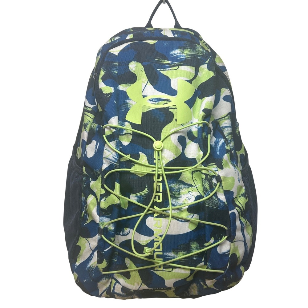 Under Armour Hustle Sport Backpack UA Storm‎ Blue Lime Camo School Travel Sports